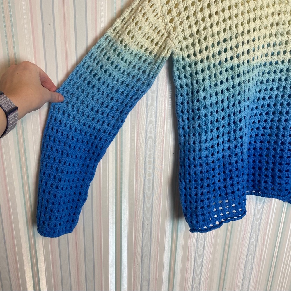 Good Luck Gem Cream Blue Open Knit Sweater Large - Picture 2 of 7
